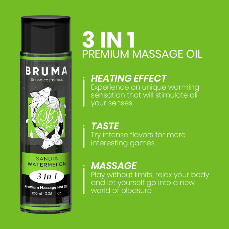 Huile de massage premium effet chaleur saveur de pastèque 3 en 1 - 100 ml – Bruma