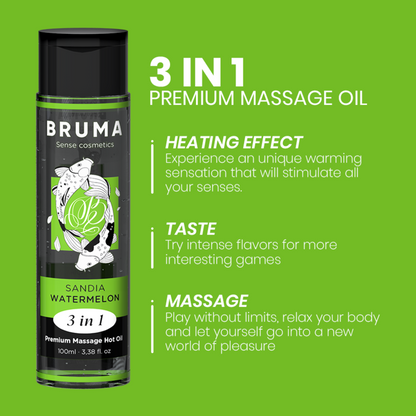 Huile de massage premium effet chaleur saveur de pastèque 3 en 1 - 100 ml – Bruma