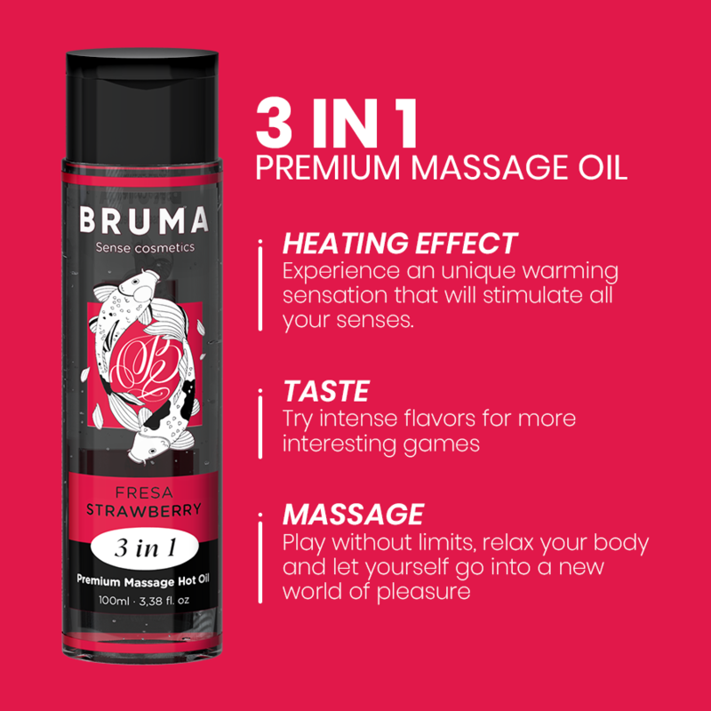 Huile de massage premium effet chaleur saveur fraise 3 en 1 - 100 ml – Bruma