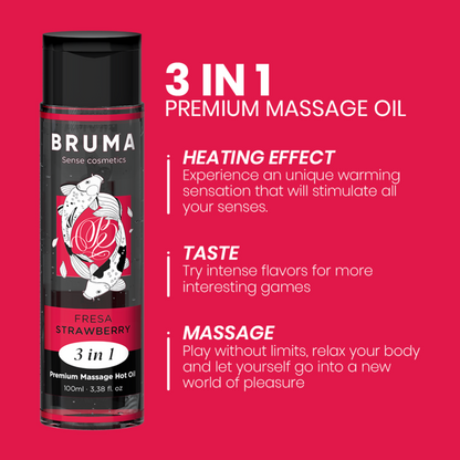 Huile de massage premium effet chaleur saveur fraise 3 en 1 - 100 ml – Bruma