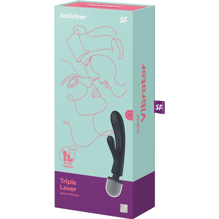 SATISFYER - MASAJEADOR VIBRADOR CONEJO TRIPLE LOVER GRIS