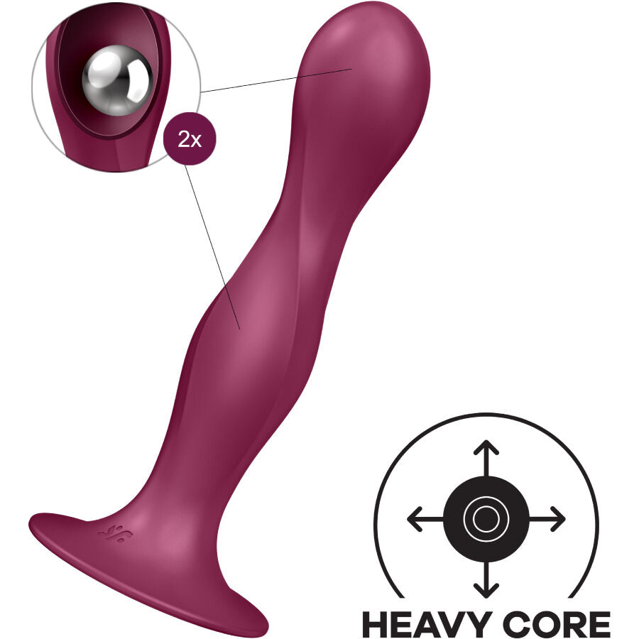 SATISFYER - GODE IN SILICONE DOUBLE BALL-R GRENAT