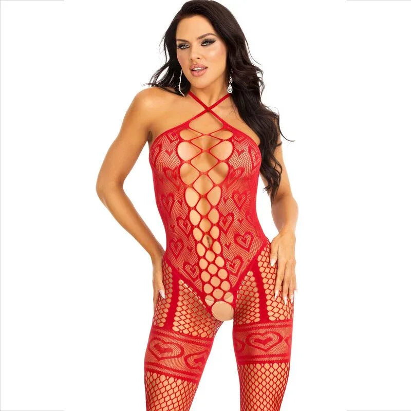 Leg Avenue – Bodystocking Cou Licol Coeurs Rouges Rouge
