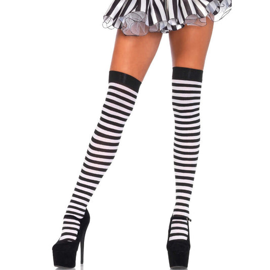 LEG AVENUE - CALCETINES HASTA LA RODILLA CON RAYAS BLANCAS Y NEGRAS