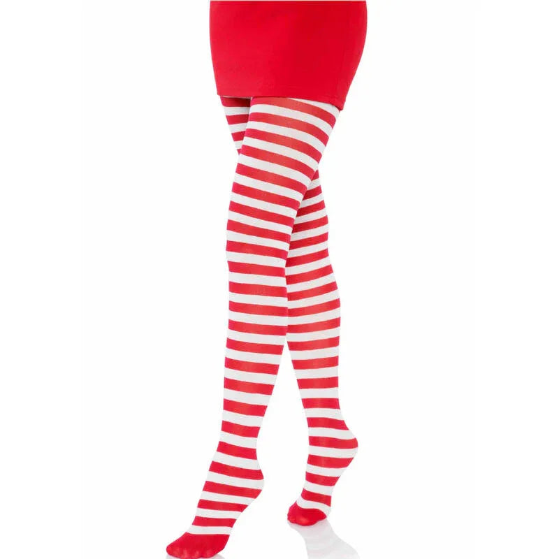 Leg Avenue – Collants Rayures Blanc / Rouge