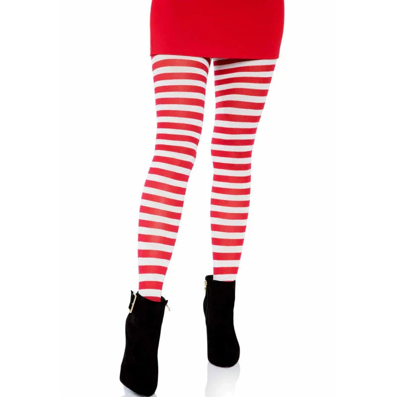 Leg Avenue – Collants Rayures Blanc / Rouge
