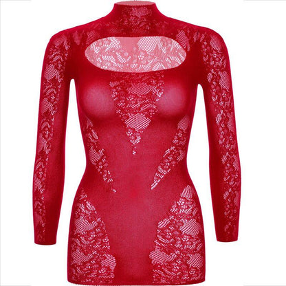 Leg Avenue – Mini Robe avec Dentelle Manches Longues Rouge