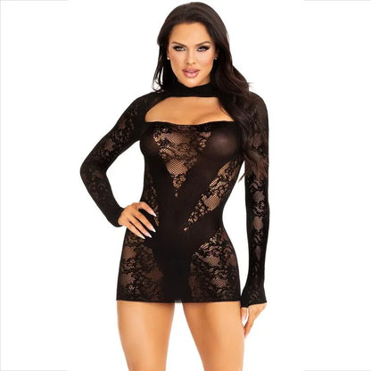 Leg Avenue – Mini Robe avec Dentelle Manches Longues Noir