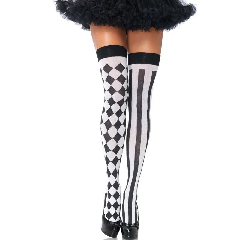 Leg Avenue – Chaussettes Haute Arlequin Noir / Blanc