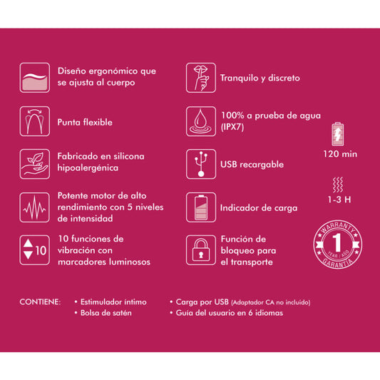 SHUNGA - EXPOSITOR DE 6 MASAJES ÍNTIMOS FUCSIA