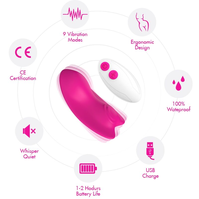 Culotte portable papillon vibrateur télécommande rose – Armony