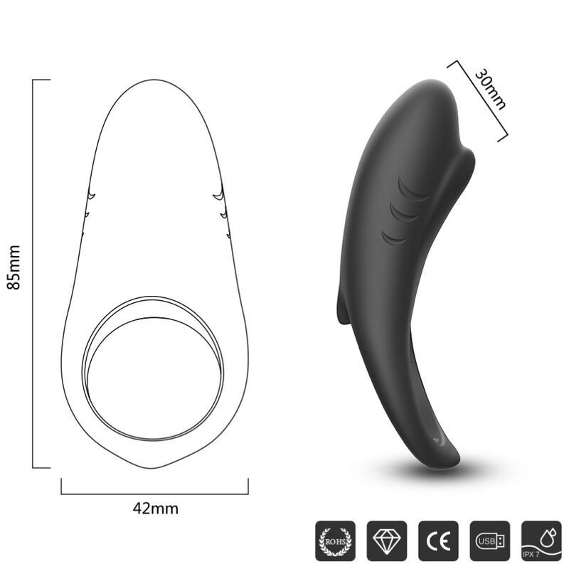 Anneau vibrateur shark pour couples télécommande noir – Armony