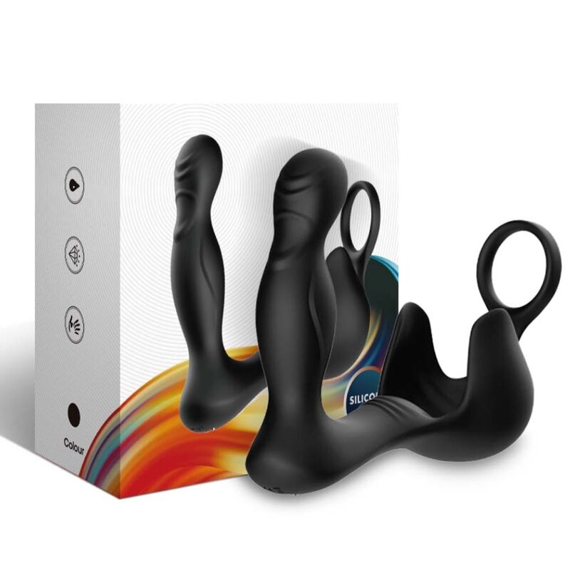 ARMONY - VIBRADOR ANAL ENVOLVENTE Y ESTIMULADOR TESTICULAR CON ANILLO DE CONTROL REMOTO NEGRO