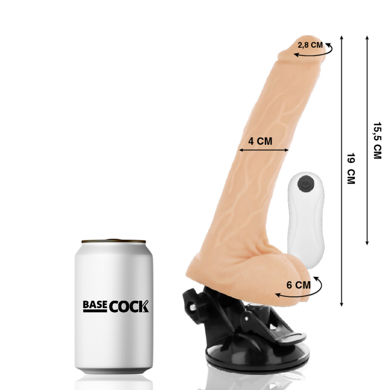 BASECOCK - VIBRADOR REALISTA CONTROL REMOTO NEGRO 19 CM -O- 4 CM