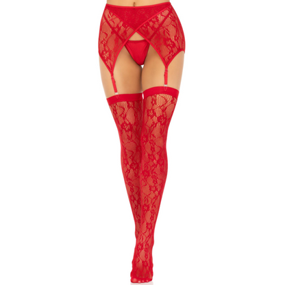 LEG AVENUE - MUSLO DE ENCAJE ROJO Y TIRANTES