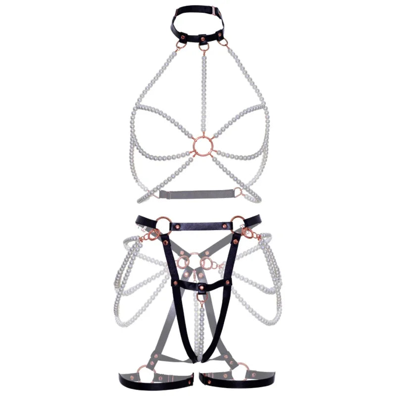 Leg Avenue Soutien Gorge Harnais & Jarretière Perle L