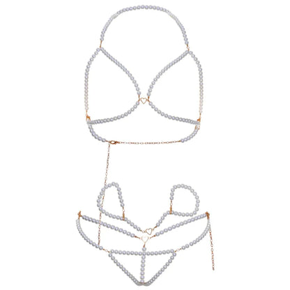 Leg Avenue – Ensemble Bracelets Soutien Gorge et String Perles