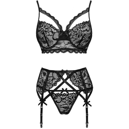 MODA LIVCO CORSETTI - MORIDAM LC 90552 SUJETADOR + LIGA + BRAGA NEGRO