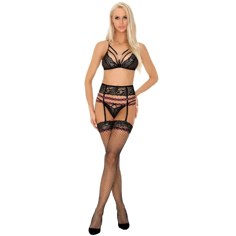 Livco Corsetti Fashion Snehana Lc 90443 Soutien Gorge + Jarretière + Culotte Noir