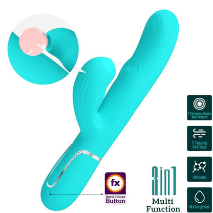 PRETTY LOVE - VIBRADOR MULTIFUNCIONAL 3 EN 1 PERLITA PARA PUNTO G VERDE AGUA