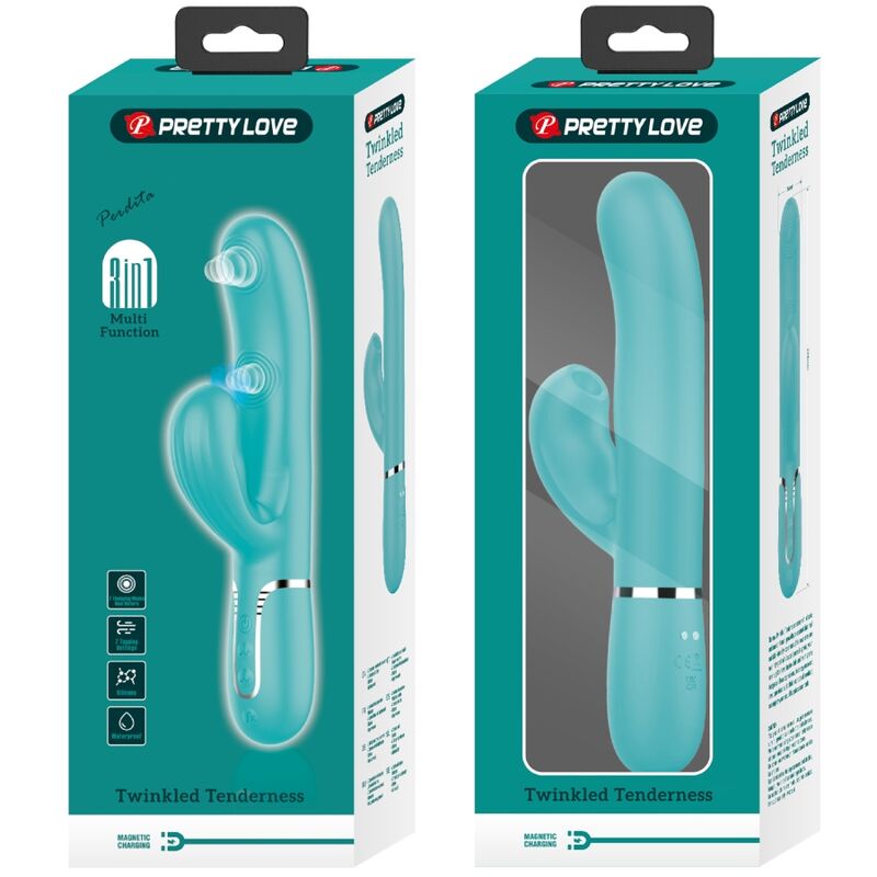 PRETTY LOVE - VIBRADOR MULTIFUNCIONAL 3 EN 1 PERLITA PARA PUNTO G VERDE AGUA