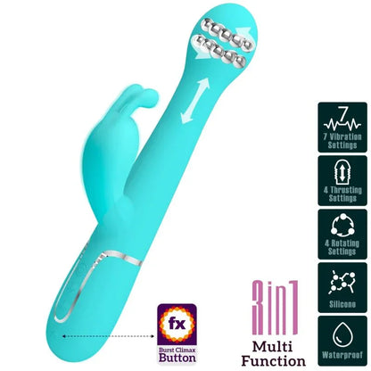 Pretty Love Vibrateur Dejon Rabbit 3 en 1 Multifonction Vert Aqua