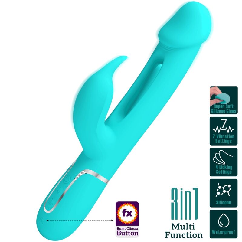 PRETTY LOVE - VIBRATEUR DEJON RABBIT 3 IN 1 MULTIFONCTION VERT AQUA