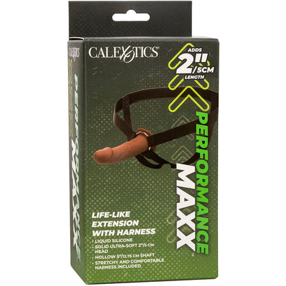CALEXOTICS - EXTENSIÓN DE RENDIMIENTO REALISTA MAXX CON ARNÉS DE PIEL MARRÓN