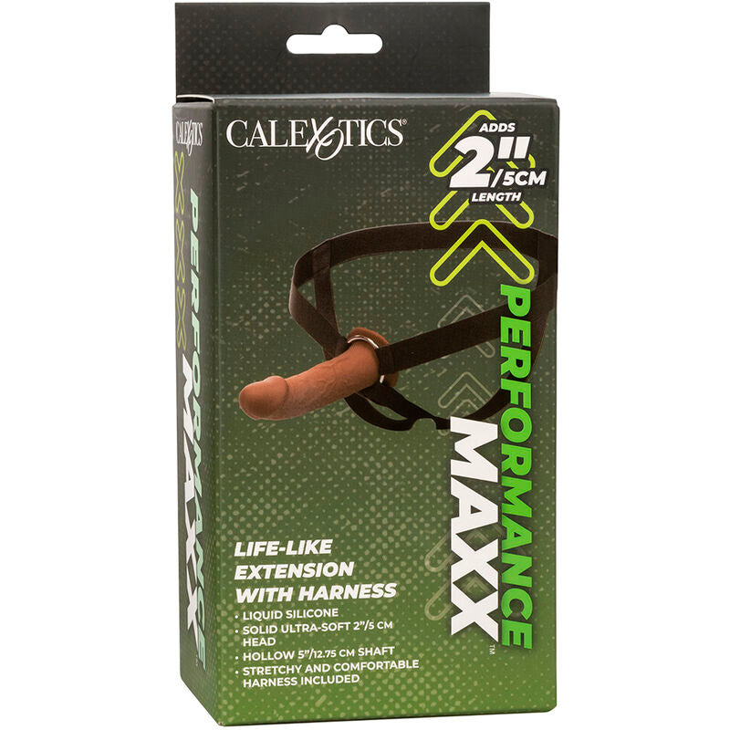 CALEXOTICS - EXTENSIÓN DE RENDIMIENTO REALISTA MAXX CON ARNÉS DE PIEL MARRÓN