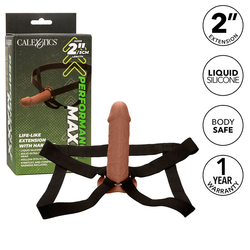 CALEXOTICS - EXTENSIÓN DE RENDIMIENTO REALISTA MAXX CON ARNÉS DE PIEL MARRÓN