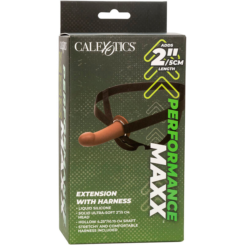 CALEXOTICS - EXTENSIÓN DE RENDIMIENTO MAXX CON ARNÉS DE PIEL MARRÓN