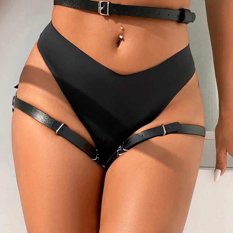 Subblime – Harnais de taille et de Jambes en Cuir Noir taille Unique