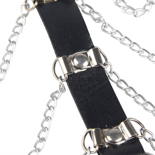 SUBBLIME - ARNÉS DE PECHO CON CADENA DE CUERO NEGRO TALLA ÚNICA S