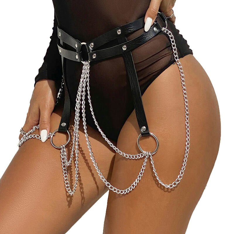 SUBBLIME - CINTURÓN DE CUERO CON ANILLO DE CADENA NEGRO TALLA ÚNICA