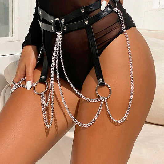 SUBBLIME - CINTURÓN DE CUERO CON ANILLO DE CADENA NEGRO TALLA ÚNICA
