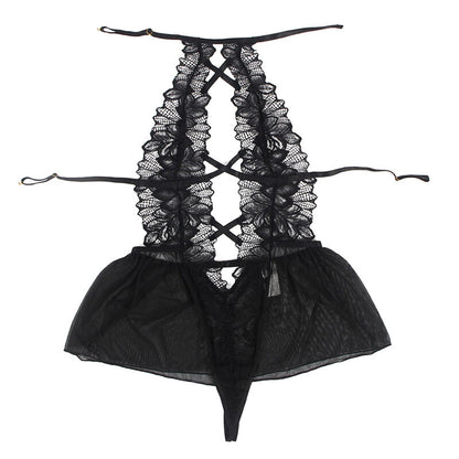 SUBBLIME - HALTER NECK TEDDY WITH OPEN BACK IN BLACK LACE S/M