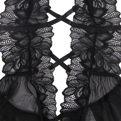 SUBBLIME - HALTER NECK TEDDY WITH OPEN BACK IN BLACK LACE S/M