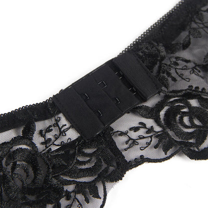 SUBBLIME - CONJUNTO DE 3 PIEZAS SUJETADOR + TANGA + LIGUERO ESTAMPADO FLORAL NEGRO L/XL