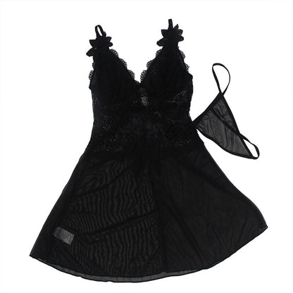 SUBBLIME - BABYDOLL DE TUL CON ENCAJE Y DETALLE DE FLORES NEGRO L/XL