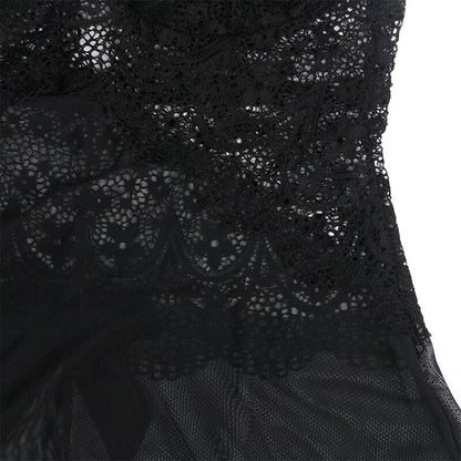 SUBBLIME - BABYDOLL DE TUL CON ENCAJE Y DETALLE DE FLORES NEGRO L/XL