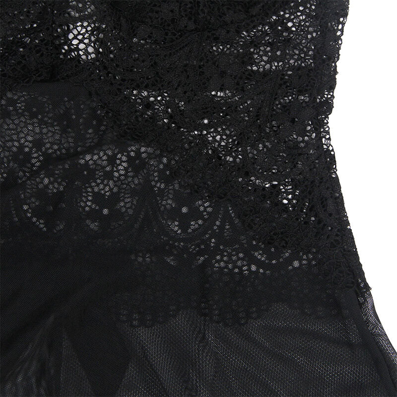 SUBBLIME - BABYDOLL DE TUL CON ENCAJE Y DETALLE DE FLORES NEGRO L/XL