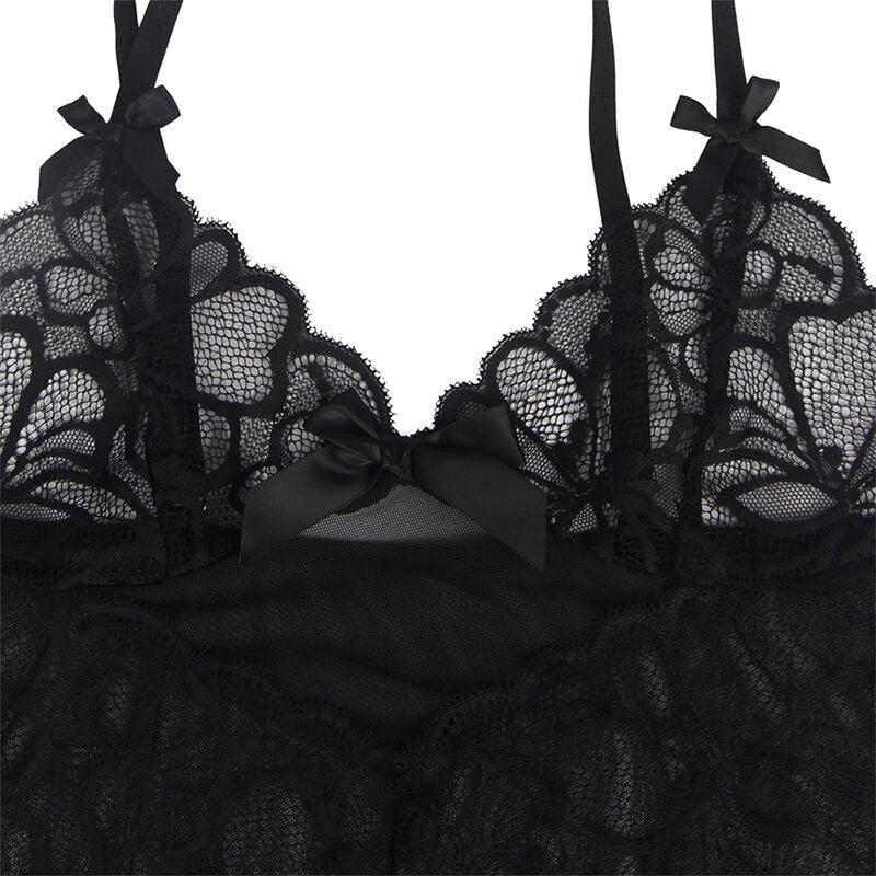 Subblime Babydoll Bretelles Réglables et Dentelle Transparente Imprimé Fleuri Noir L/XL