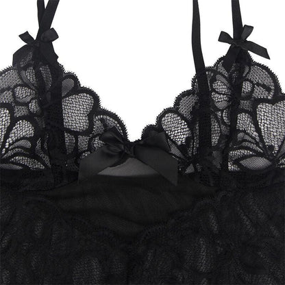 Subblime Babydoll Bretelles Réglables et Dentelle Transparente Imprimé Fleuri Noir L/XL