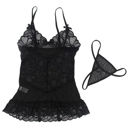 Subblime Babydoll Bretelles Réglables et Dentelle Transparente Imprimé Fleuri Noir L/XL