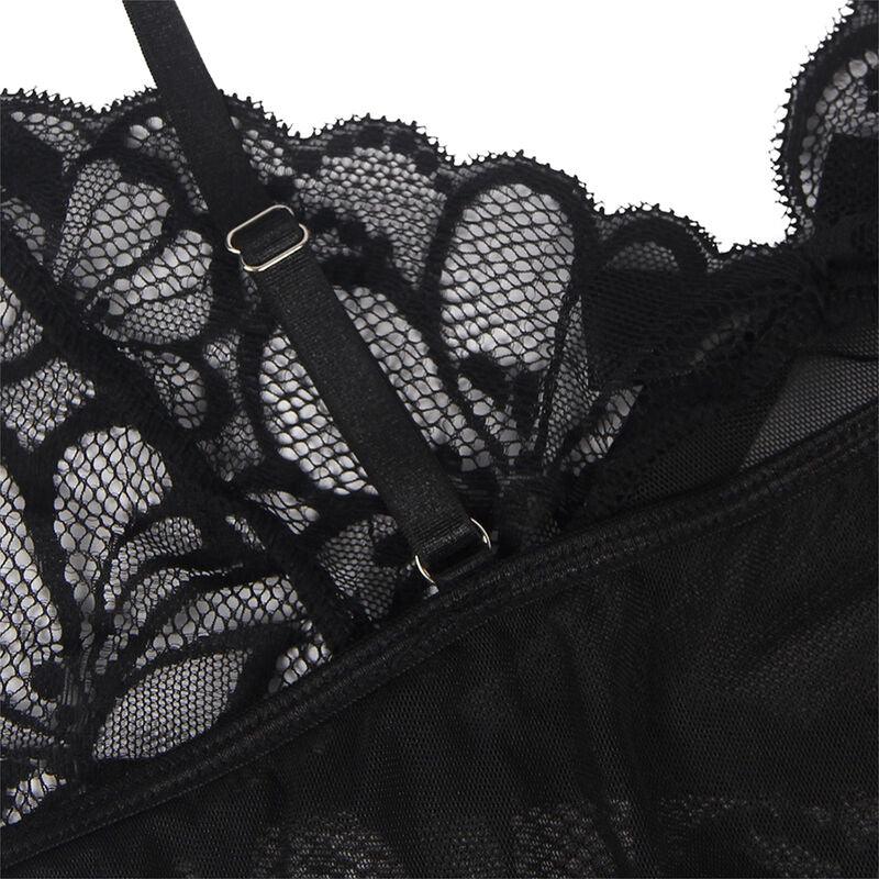 Subblime Babydoll Bretelles Réglables et Dentelle Transparente Imprimé Fleuri Noir L/XL
