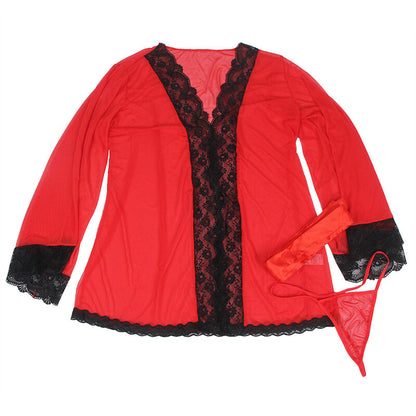 SUBBLIME - VESTIDO DE TELA TRANSPARENTE CON DETALLE DE ENCAJE ROJO L/XL