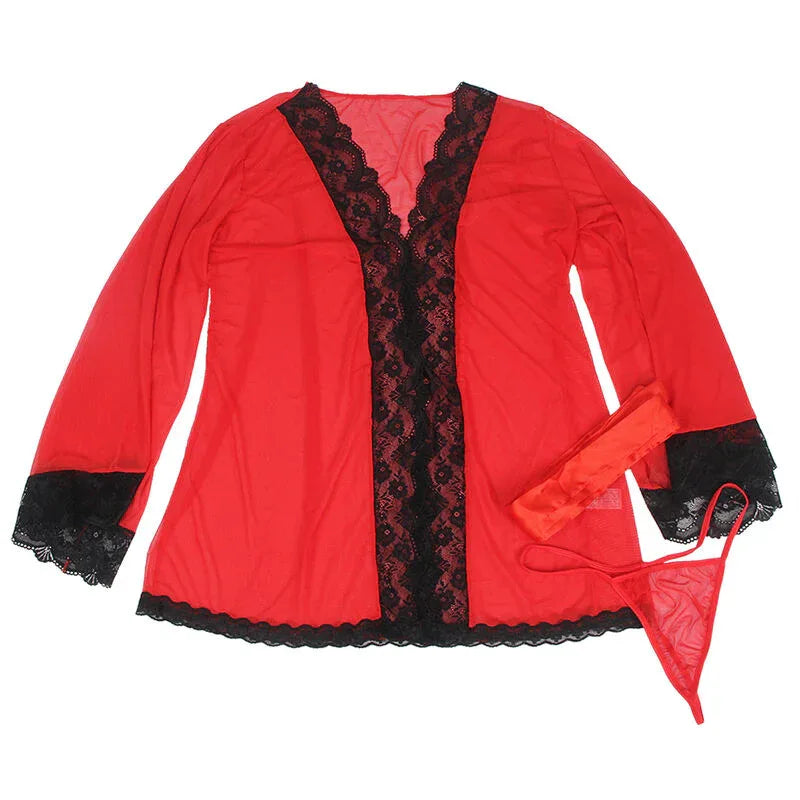 Subblime Robe en Tissu Transparent Détail Dentelle Rouge L/XL