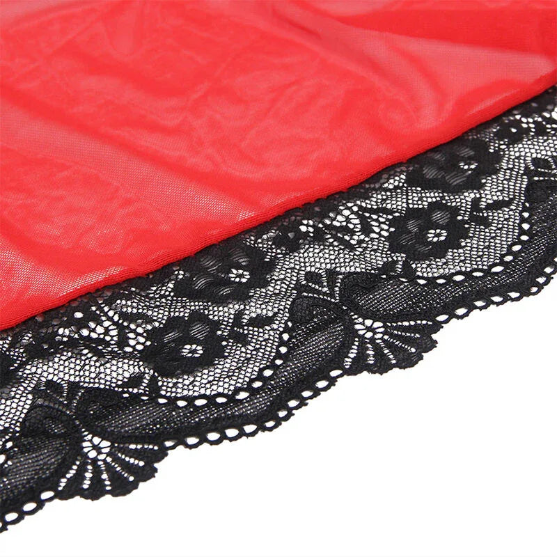 Subblime Robe en Tissu Transparent Détail Dentelle Rouge L/XL