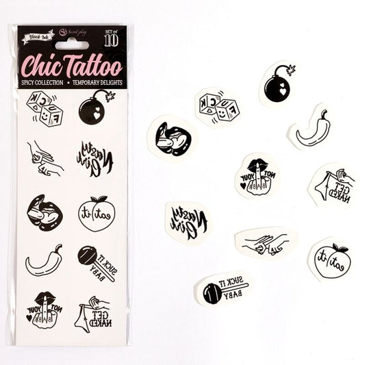 SECRET PLAY - LOT OF 10 TEMPORARY TATOUAGES SPICY COLLECTION