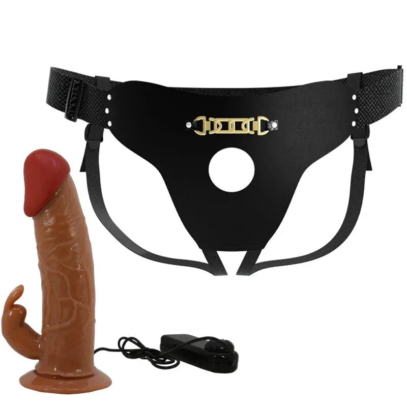 Pretty Love – Marion Harnais Slip Universel avec Dildo Vibrant 19 cm Marron